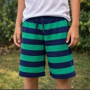 Hanna Andersson Green Navy Stripe Shorts Kids 8 Comfy Jersey Playwear Cotton